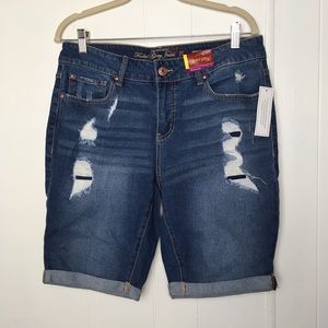 Distressed Ripped Bermuda Denim Shorts with Rolled Cuffs 12 NWT